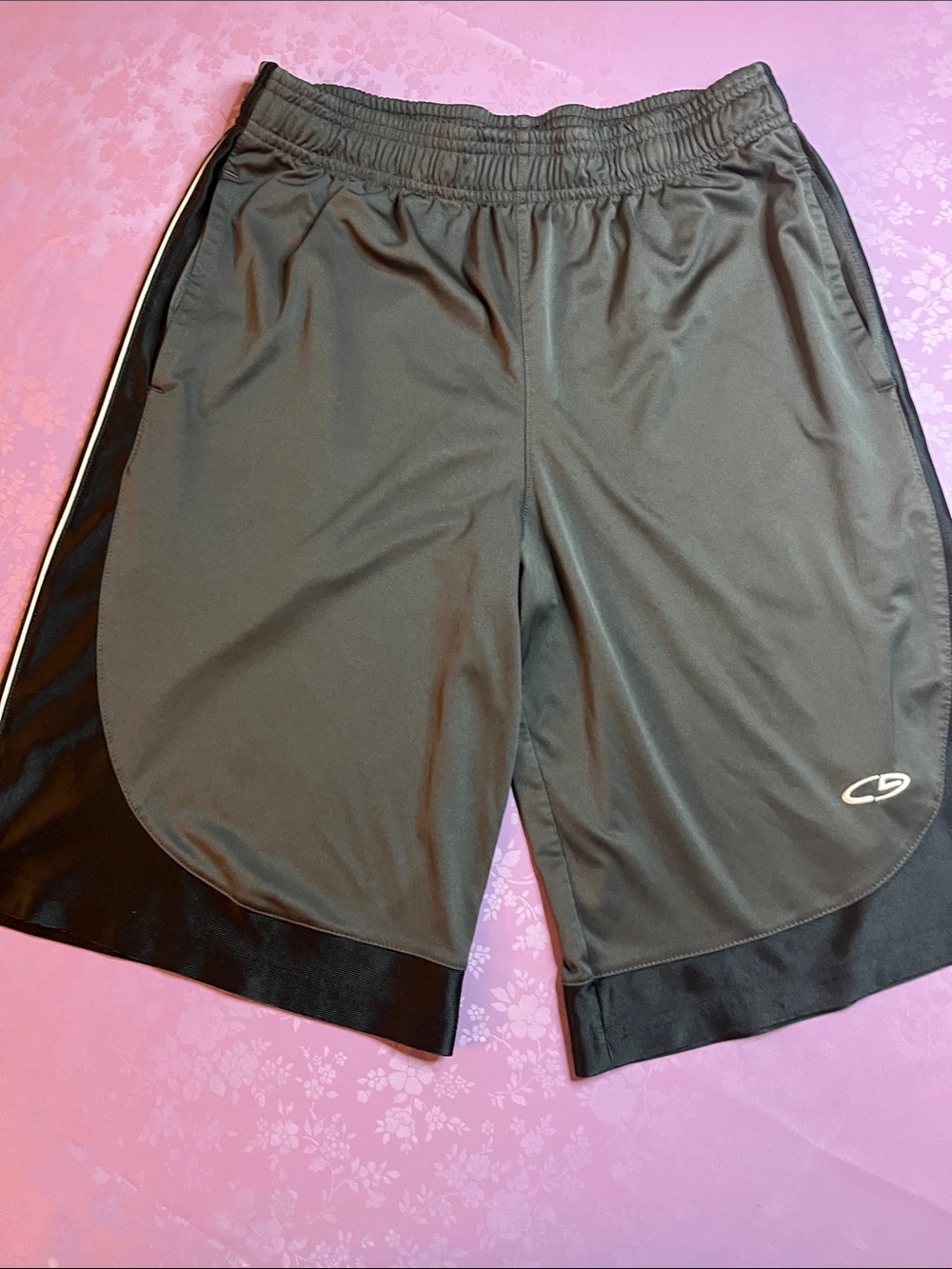 Champion Boy’s Gray Athletic Shorts with Black And White Side Stripe